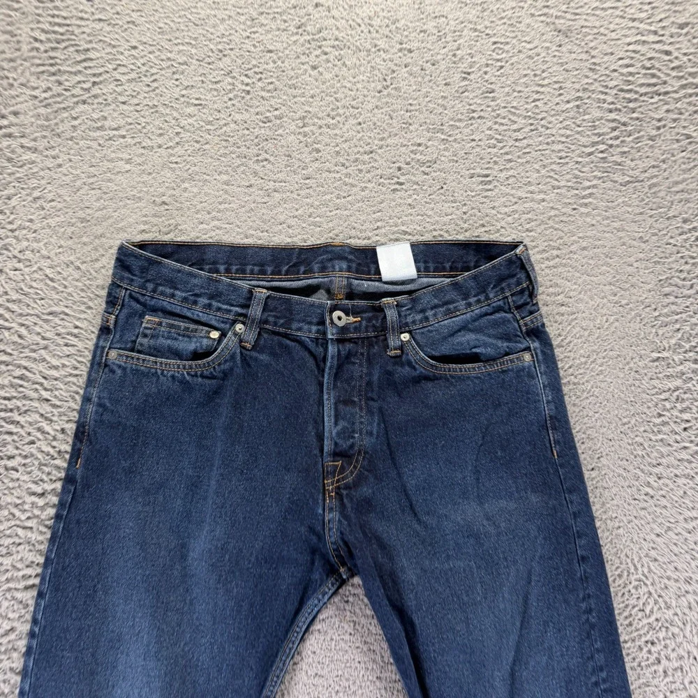H&M &Denim Jeans Mens 33x32 Blue Cotton Tapered Slim Workwear Button-Fly Faded